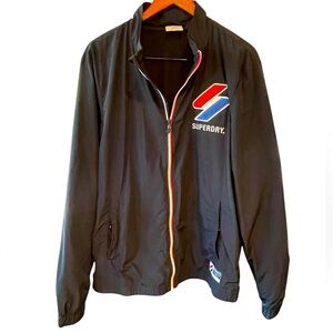 ❤️💙Superdry XL Deep Navy Windbreaker Jacket w/ Red and Blue 3D Accents. Full zip